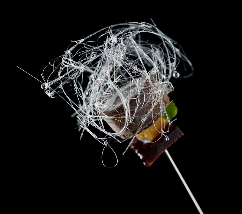 Licorice Cake, Orange Confit, Anise Hyssop, Spun Sugar